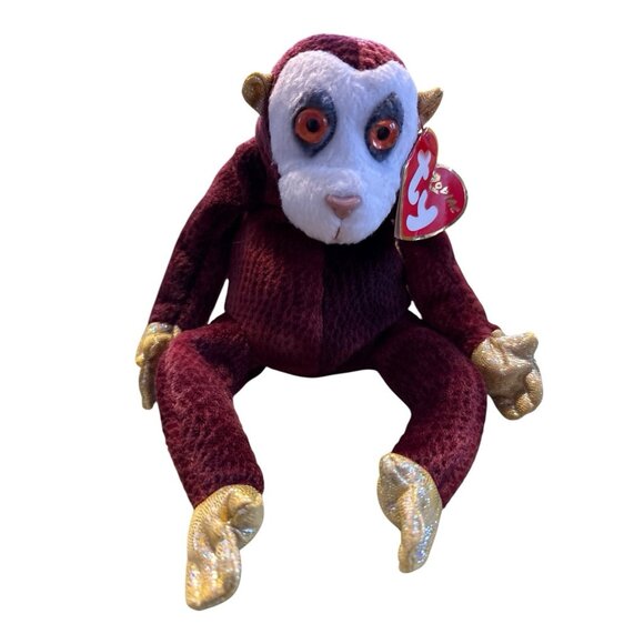 TY Beanie Babies ZODIAC MAROON AND GOLD MONKEY 5" Bean Bag Stuffed Animal - Picture 1 of 5